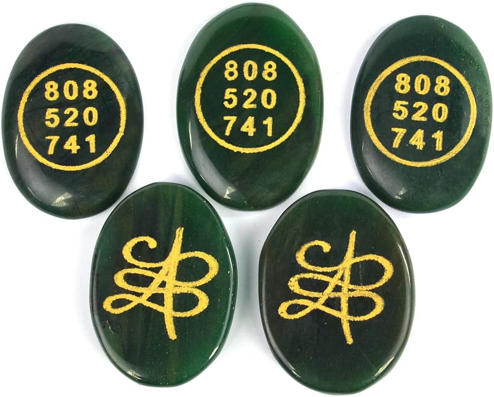 Reiki Crystal ProductsReiki Crystal Products Zibu Symbol Money Switch Word Green Jade/Aventurine Cabochon Pack of Combo 5 pc