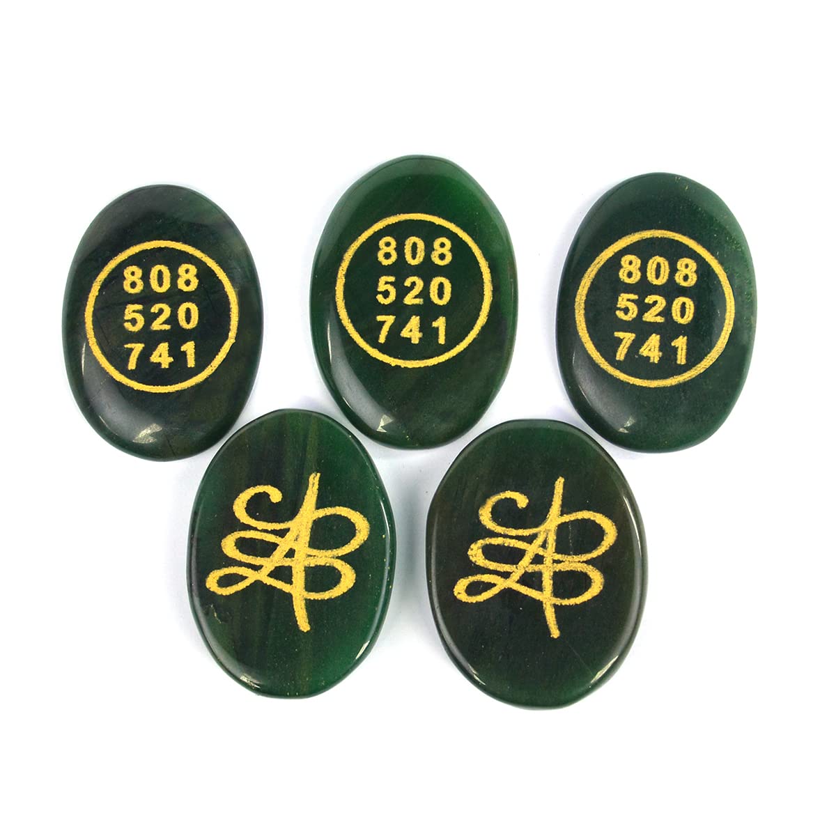 Reiki Crystal ProductsReiki Crystal Products Zibu Symbol Money Switch Word Green Jade/Aventurine Cabochon Pack of Combo 5 pc