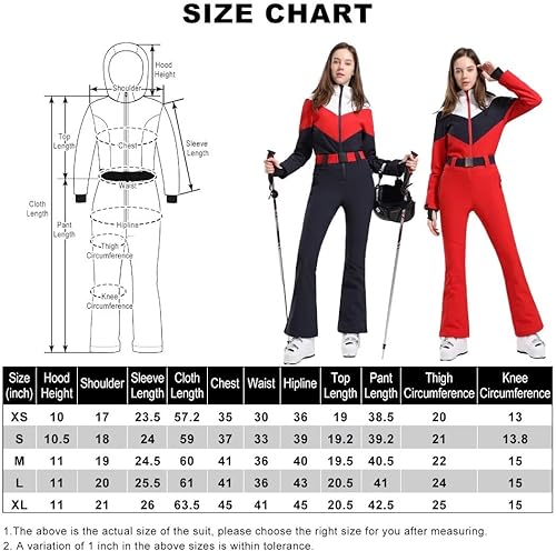 Miniatura 6 de GSOU SNOW Trajes de esquí para mujer, traje de nieve de una pieza, overol de invierno para deportes al aire libre, impermeable, resistente al viento