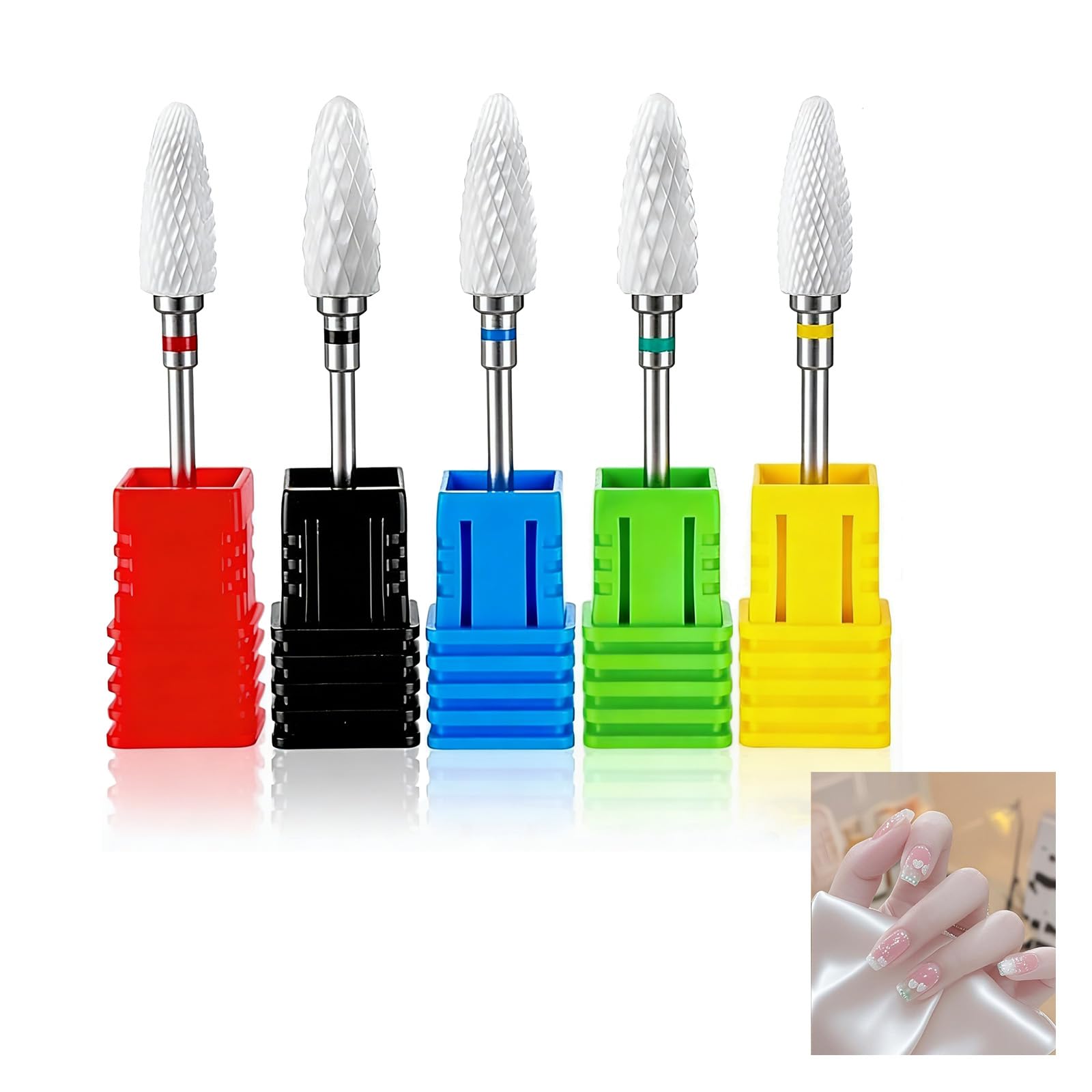 Set Profesional de 5 Brocas de Cerámica para Manicura y Pedicura: Precisión y Durabilidad para Uñas Naturales y Acrílicas, Compatible con Taladros Eléctricos de Uso Doméstico y Profesional