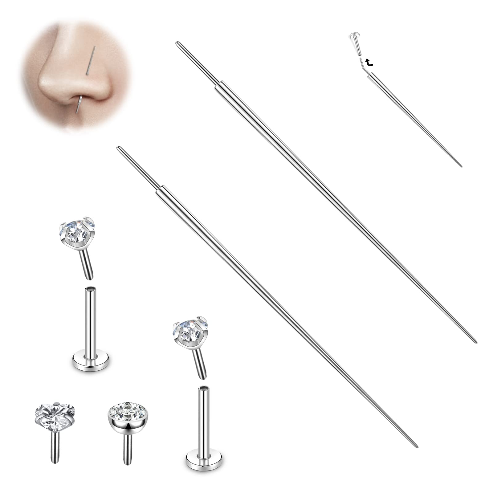 BodyAce G23 Titanium Piercing Taper Insertion Pin, 16G 18G Threadless Piercing Taper, Assistant Tool Body Piercing Stretching Kit for Nose/Ear/Lip/Helix