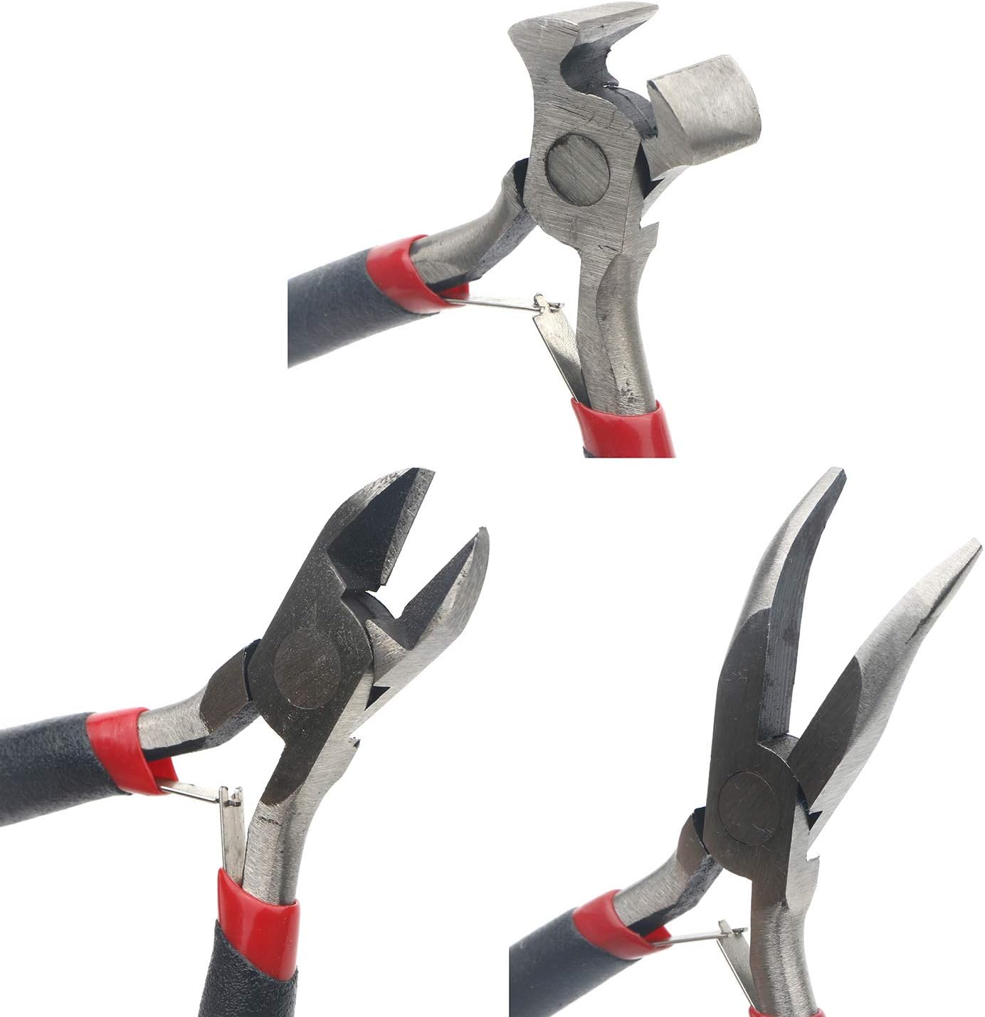 3Pcs Mini Pliers Set-5 Inch Bent Nose Pliers, 4.5 Inch End Cutting Nipper, 5 Inch Diagonal Pliers DIY Jewelry Tool Sets (Black)