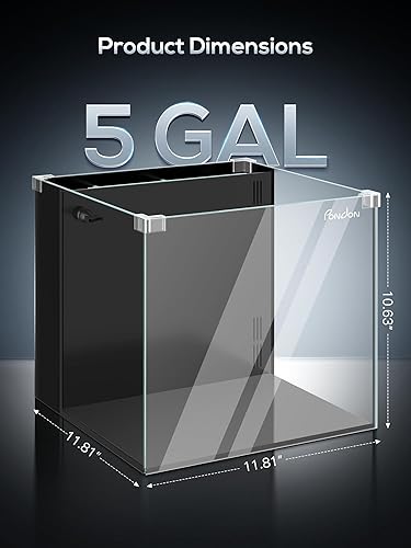 Miniatura 7 de PONDON Tanque de peces de 5 galones, kit de inicio de acuario de vidrio sin borde de hierro bajo con filtración dividida en mochila, no requiere