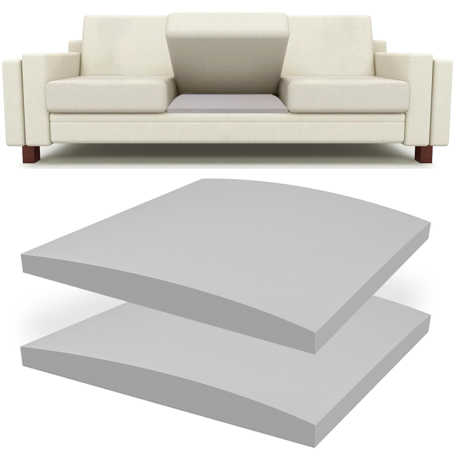 Lanswood Sofa Cushion Support 2 Pack 50cm x 50cm High-Density Foam Replacement Sofa Seat Cushions Curved Furniture Under Cushion Sag Repair - Grey