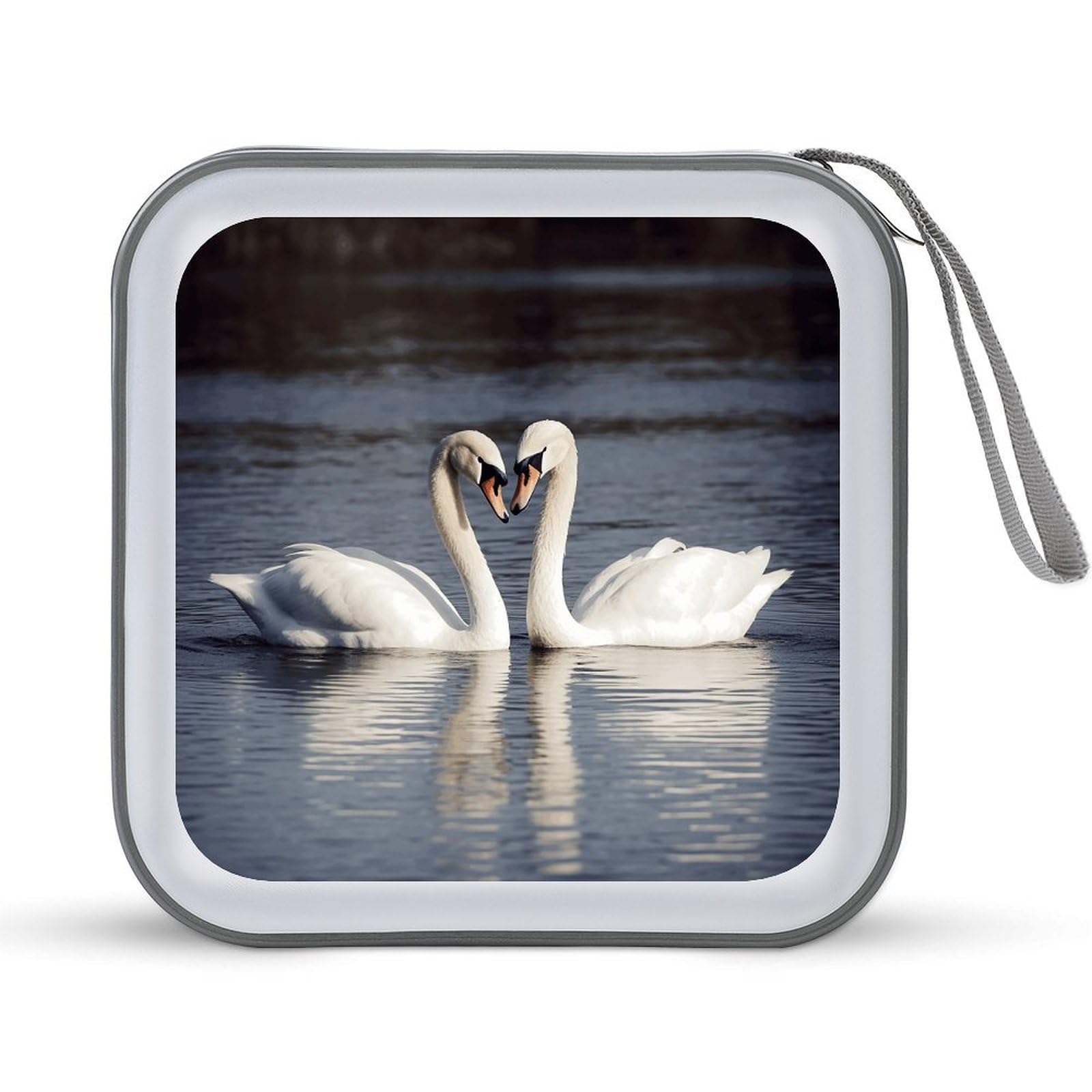 VstaDank - 40 Capacity Romantic White Swan DVD Case, Folder Storage Organizer, Booklet, Portable Album, Disc Portfolio for Car, CD and CD or CD