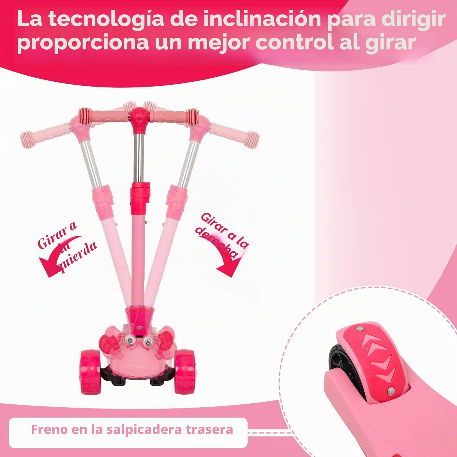 Patinete Niño 2-En-1, Asiento, Ruedas LED, Manillar Ajustable, Anti-Vuelco