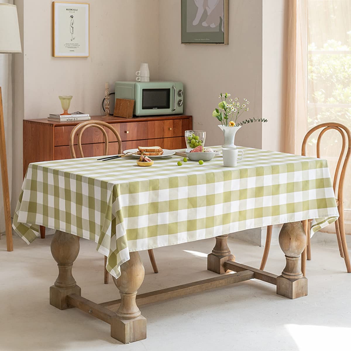 Youyoucool Light Green Tablecloth Plaid Oilproof Stain Resistant Wipe Clean Tablecloth Rustic Burlap Faux Linen Table Cloth Rectangle Table Cover For Dining Buffet Parties Camping55x79inch