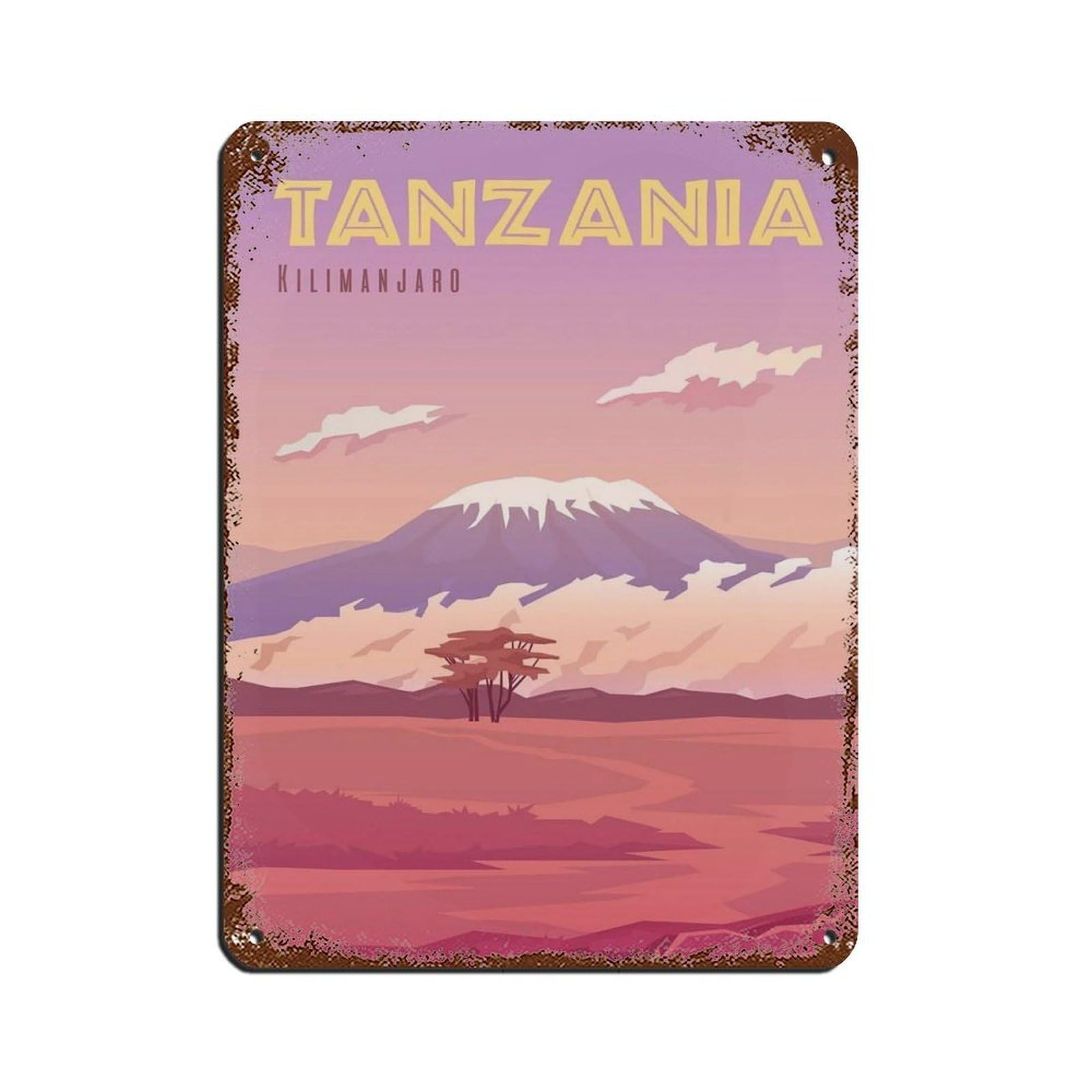 Tanzania Travel Poster, Kilimanjaro Poster Retro Poster Metal Tin Sign Chic Art Retro Iron Painting Bar People Cave Cafe Family Garage Poster Wall Decoration 12x16inch(30x40cm)