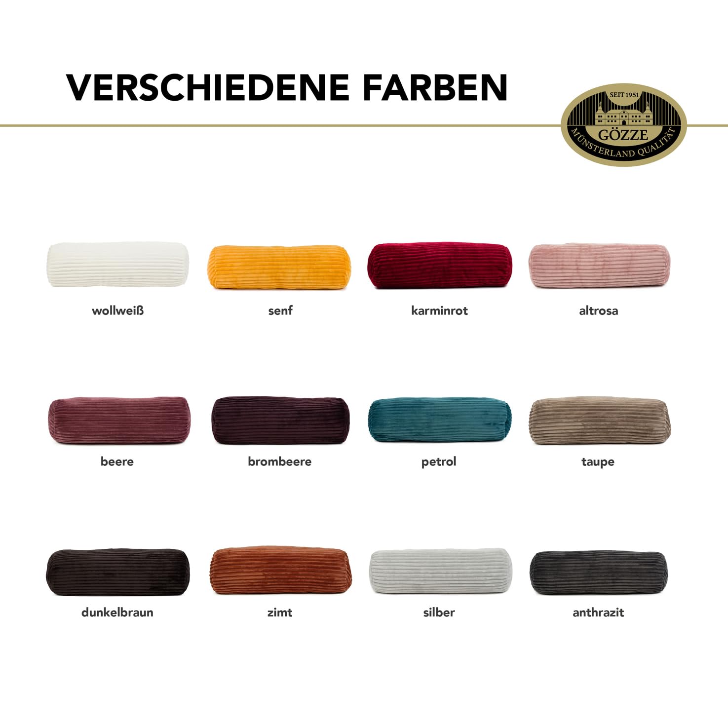 Gözze Kissenrolle Cord Optik Nackenstütze 70 x 22 cm Anthrazit