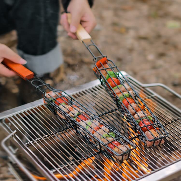 2 Pack Grill cestini, Portatile Grill Basket, BBQ Grigliata Basket per Outdoor Grill con Manico, Acciaio Inossidabile Griglia Basket, Barbecue Grill Basket per Verdure Carne di Pesce
