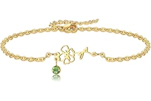 14k Gold Plated Birth Flower Birthstone Bracelets