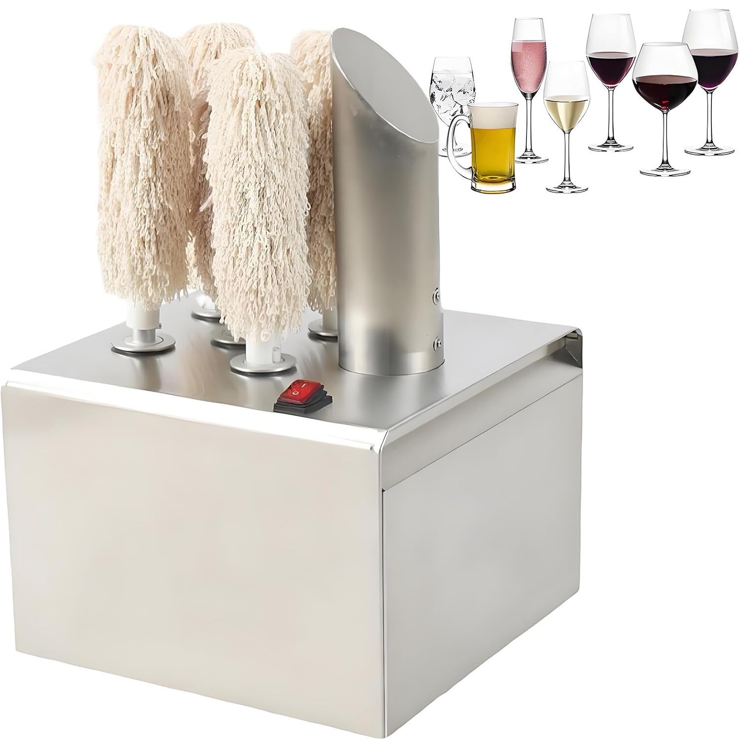 JKJZSALJ Electric Wine Glass Polisher Machine, Automatic Glassware Polishing Machine With 5 Microfiber & Cotton Brushes, Ideal For Bars, Restaurants, Hotels,5Head