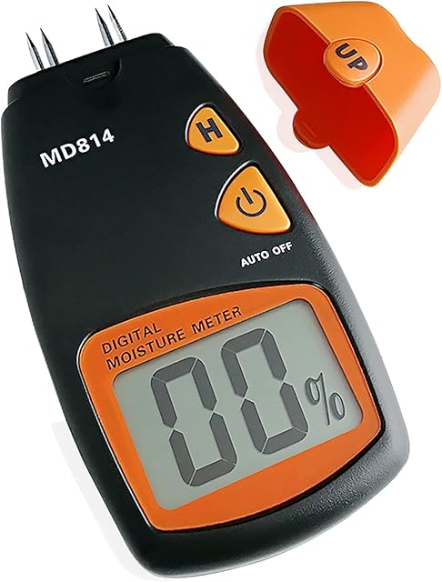 Digital MD814 Wood Moisture Meter Tester, 4 Pins Wood Trees Bamboos Moisture Detector with LCD Display, Measure Range 5% - 40%