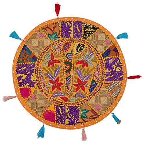 Stylo Culture Decorativo Indio Bohemio Redondo Cojines De Suelo Jardin Patchwork Funda De Almohada Sofa Cojines Suelo Mango Amarillo 45x45 cm Algodón Bordado Vintage Fundas De Colchón