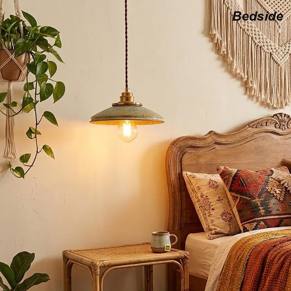 Lampy Wisząca Vintage Ceramika, Zielona Porcelana Zwis Stolik Nocny