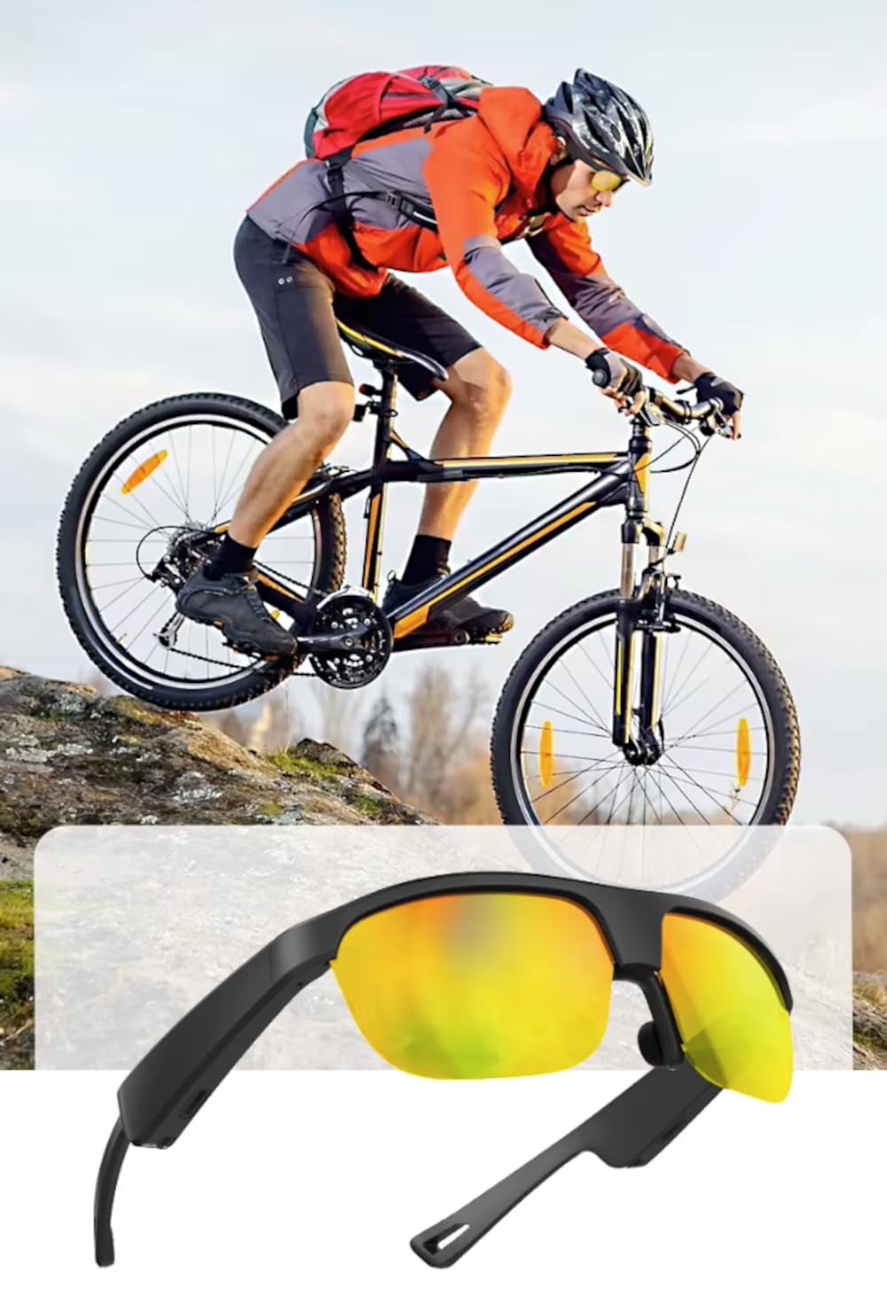 Novedades Gafas de sol Unisex Bluetooth Audio Gafas inteligentes con reproducción de música, asistente de voz y llamadas telefónicas, Negro , 145