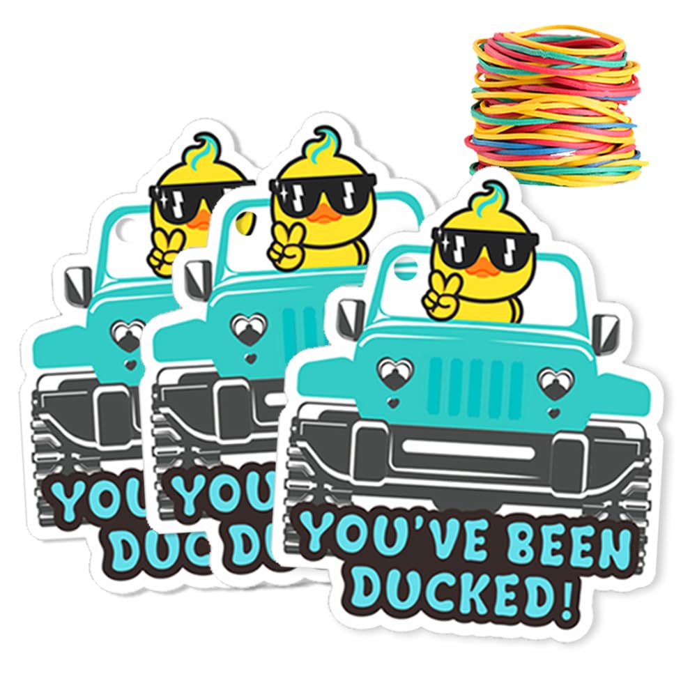 You've Been Ducked, Duck Tags,Cute Ducks Tag,Ducking Game Card, 35 Pack Ducked Tags 2.8 x 2.4, with Round Hole and Rubber Bands, Cool Duck Design and
