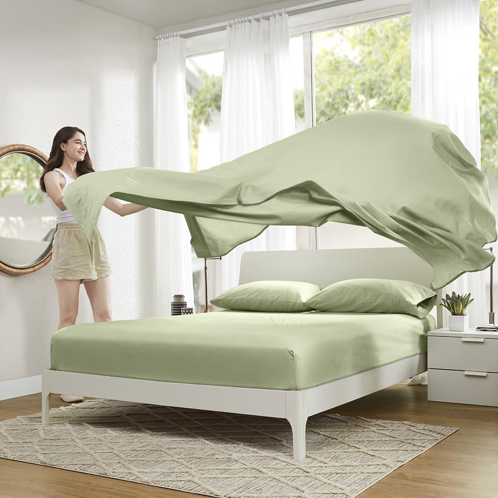 Comfort Spaces Lenzuola in 100% cotone, per letto king size, traspiranti e morbide, lenzuola in cotone naturalmente fresco, con tasca elastica da 35,6 cm, per materassi fino a 40,6 cm, set di lenzuola