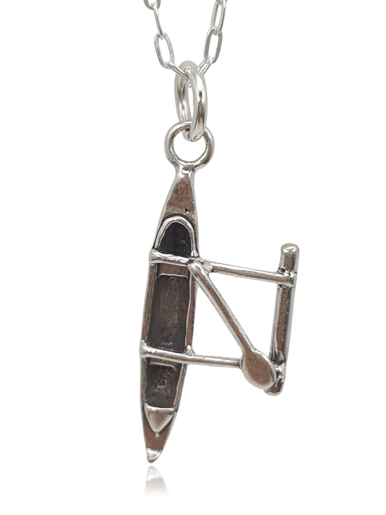 EnCharmed Sterling Silver Outrigger Polynesian Canoe Boat - Nautical and Marine Themed Charm Necklace, 18"