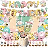 Boba Tea Party Decorations Bubble Milk Tea Birthday Party Supplies Include Boba Tea Backdrop-Banner-Ballons-Cake Toppers-Cupcake Toppers for Boba Birthday Party Decorations