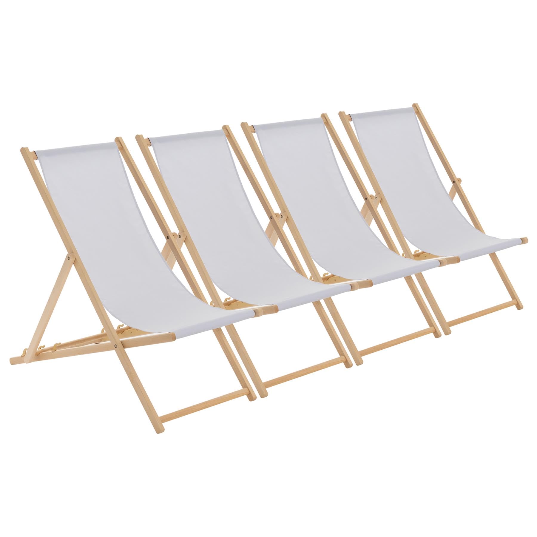 Harbour Housewares Folding Wooden Deck Chairs – Light Grey – Pack of 4 – Adults Traditional Foldable Reclining Outdoor Canvas Sun Lounger Chair Seat for Garden Patio, Beach, Camping
