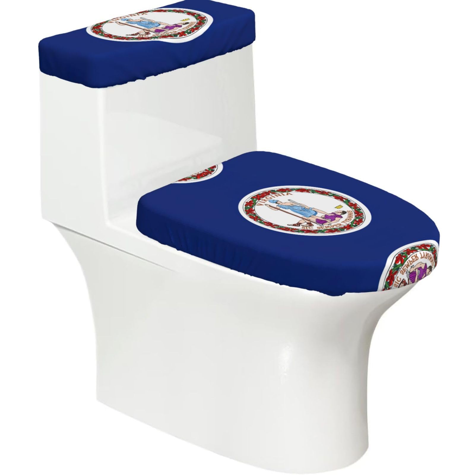 Flag of Virginia Printed Toilet Tank and Lid Cover Set of 2 for Most Bathrooms, Fits Elongated Round Toilets