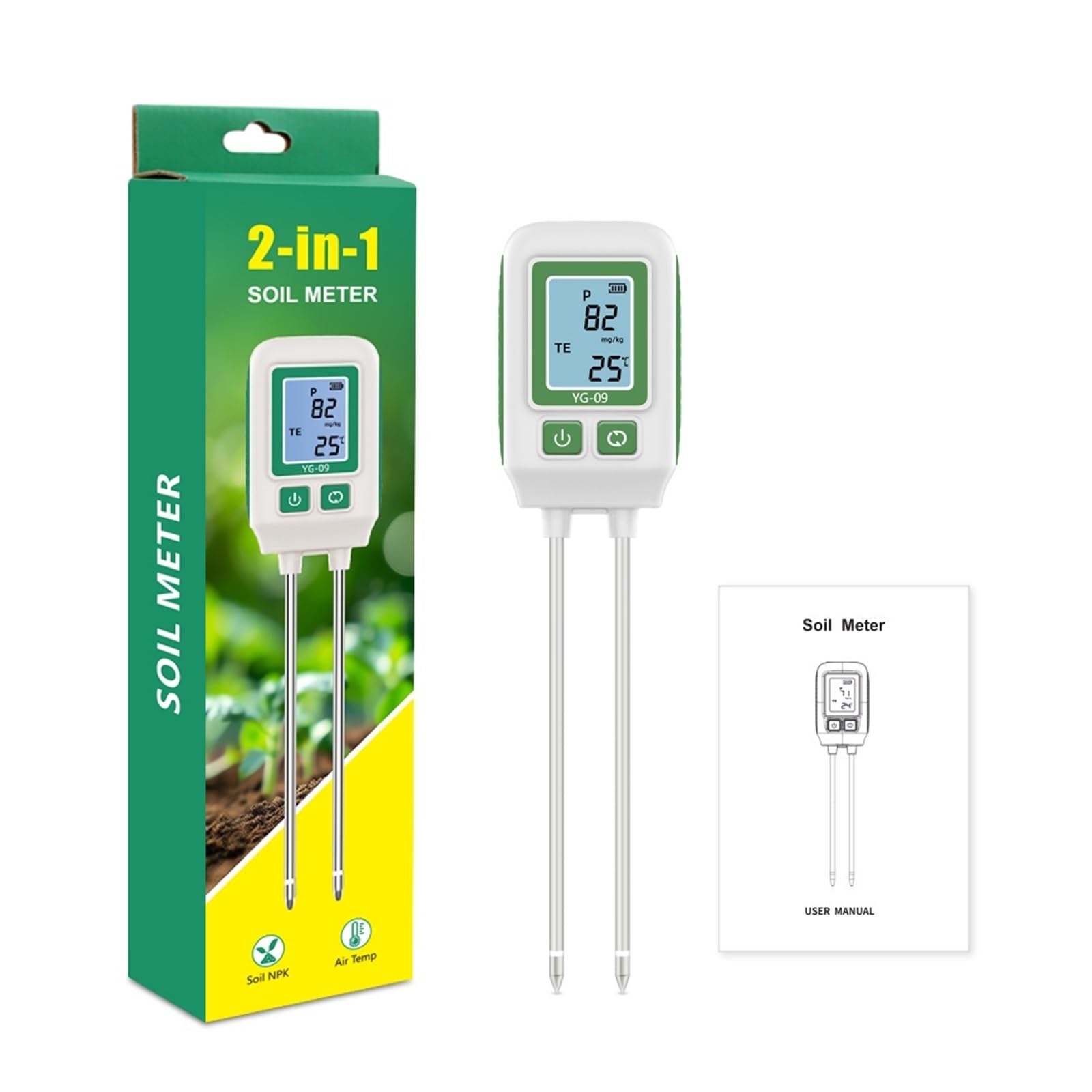 Medidor ph Tierra, Analizador de suelo con doble aguja, detector de nitrógeno, fósforo y potasio, comprobador de fertilidad for jardín.