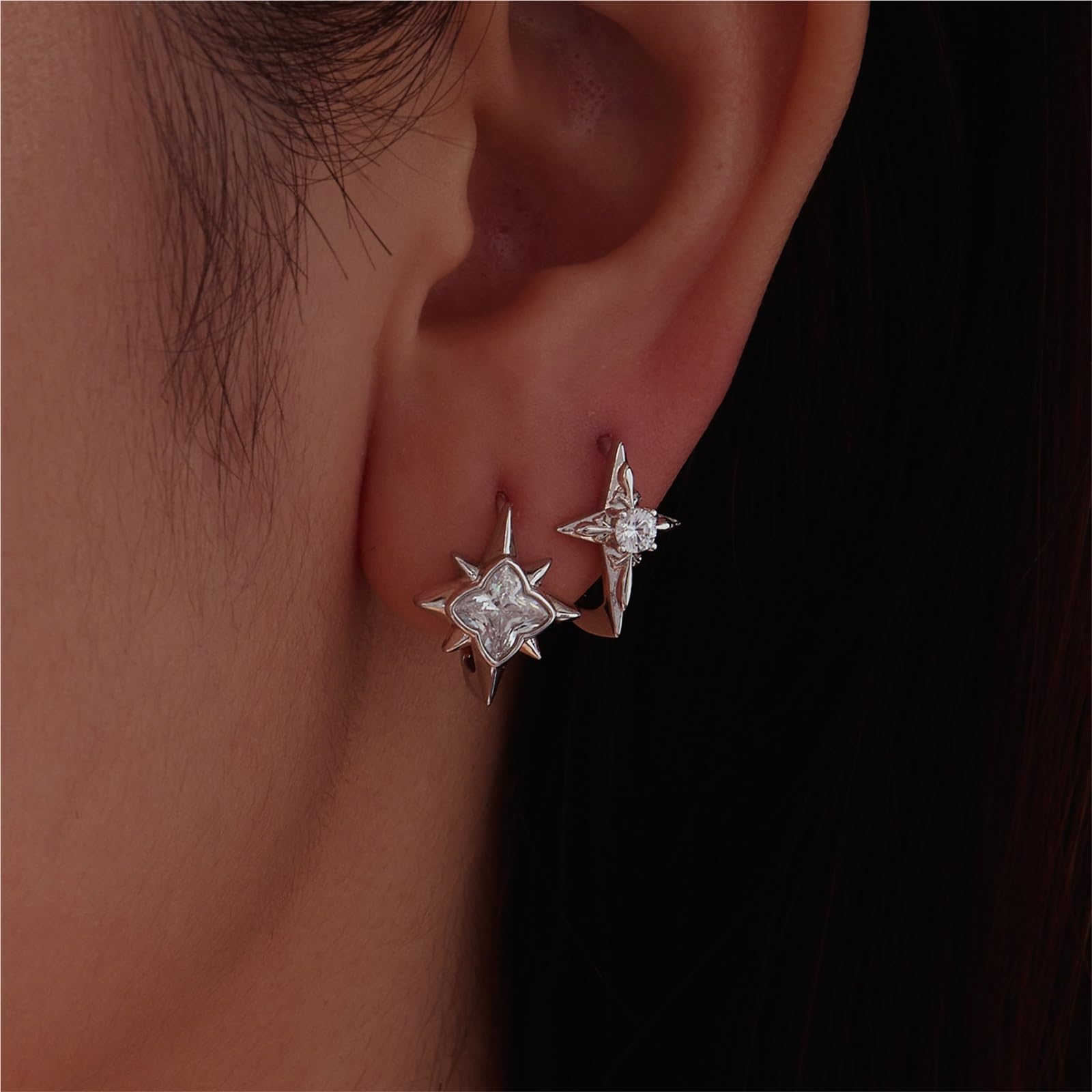 Orecchini Cerchio Stella Perno 925 Argento Incernierato for Donne