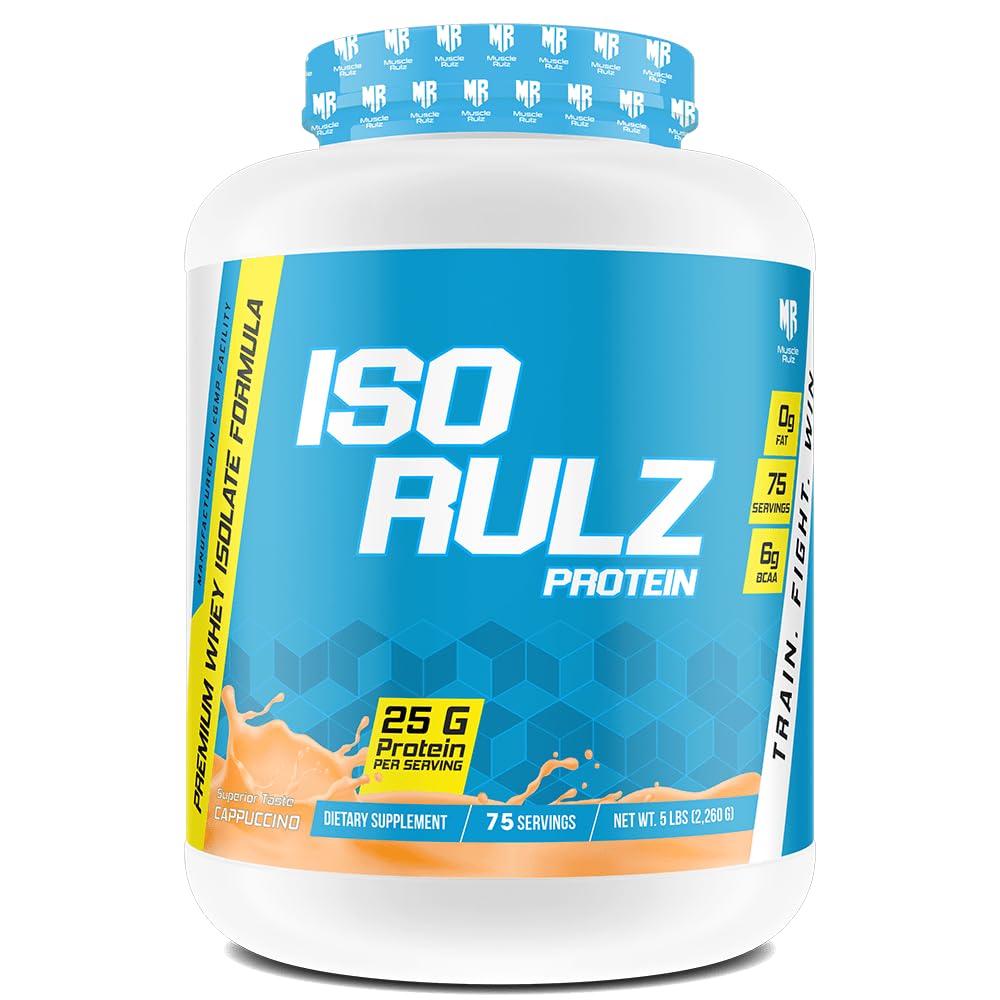 MuscleRulz Iso Rulz - Premium Whey Isolate Formula, 25g Protein, 0g Fat, 6g BCAA, 5lbs (Cappuccino, 5lbs)