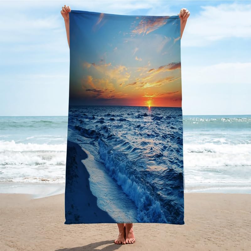 Telo mare oceano, extra large, in microfibra, ad asciugatura rapida, per piscina, palestra, senza sabbia, assorbente, per bagno, viaggi, campeggio, sport, 100 x 180 cm
