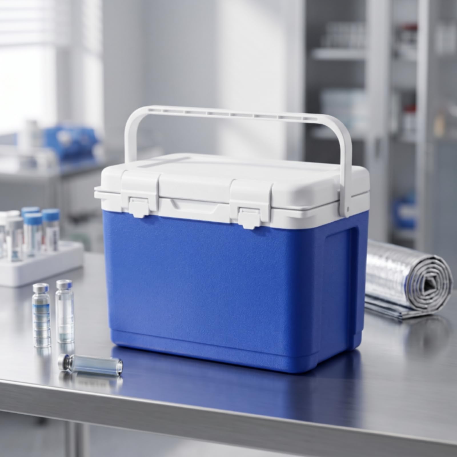 Isolierter Medizinischer, 18L, 18L Blau - Mit Tragegurt - Voll-PU-Isolierung 72h - Mit Verschlussclip - Inklusive Kühlakku