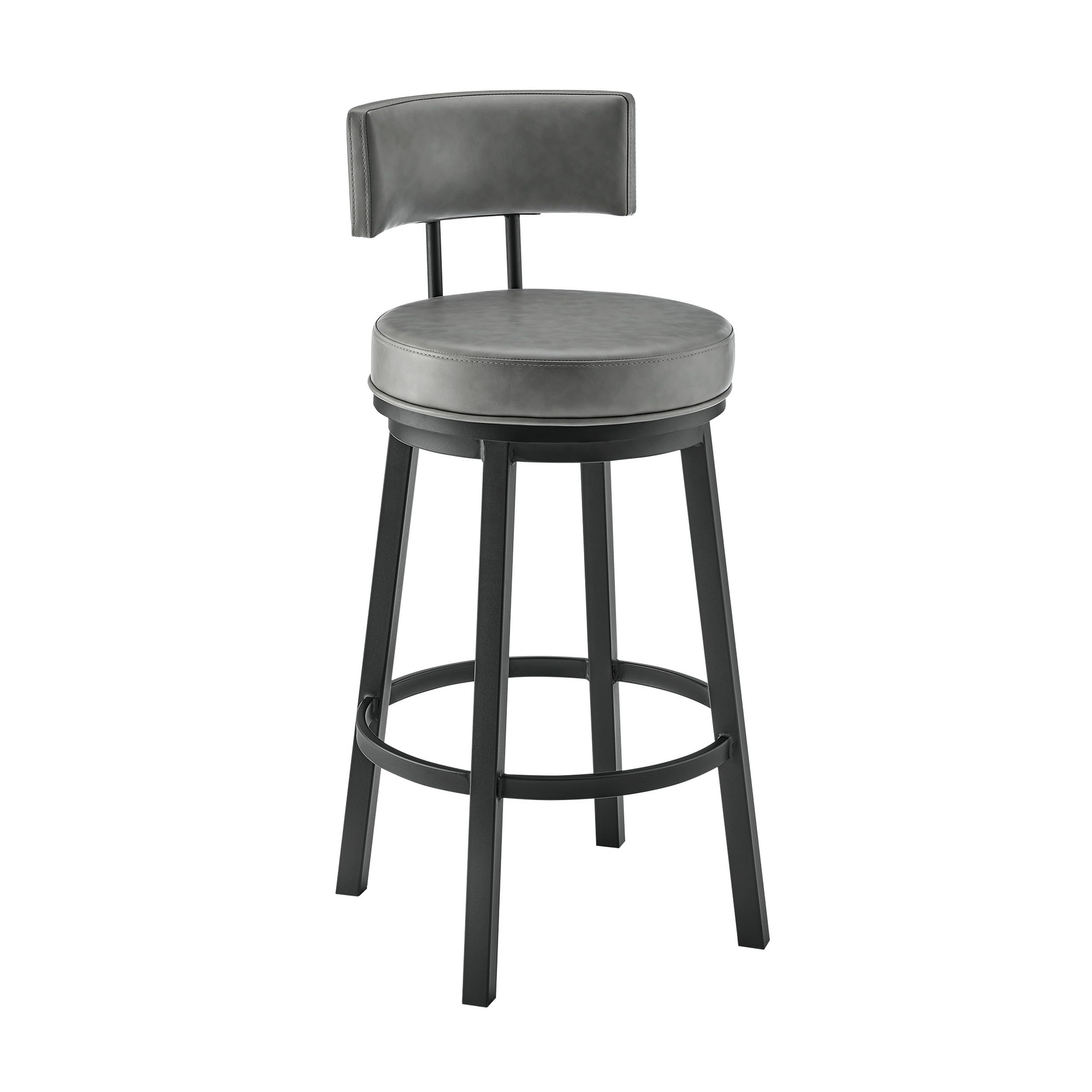 Benjara Eleanor 26 Inch Swivel Counter Stool Chair, Round Faux Leather Seat, Black