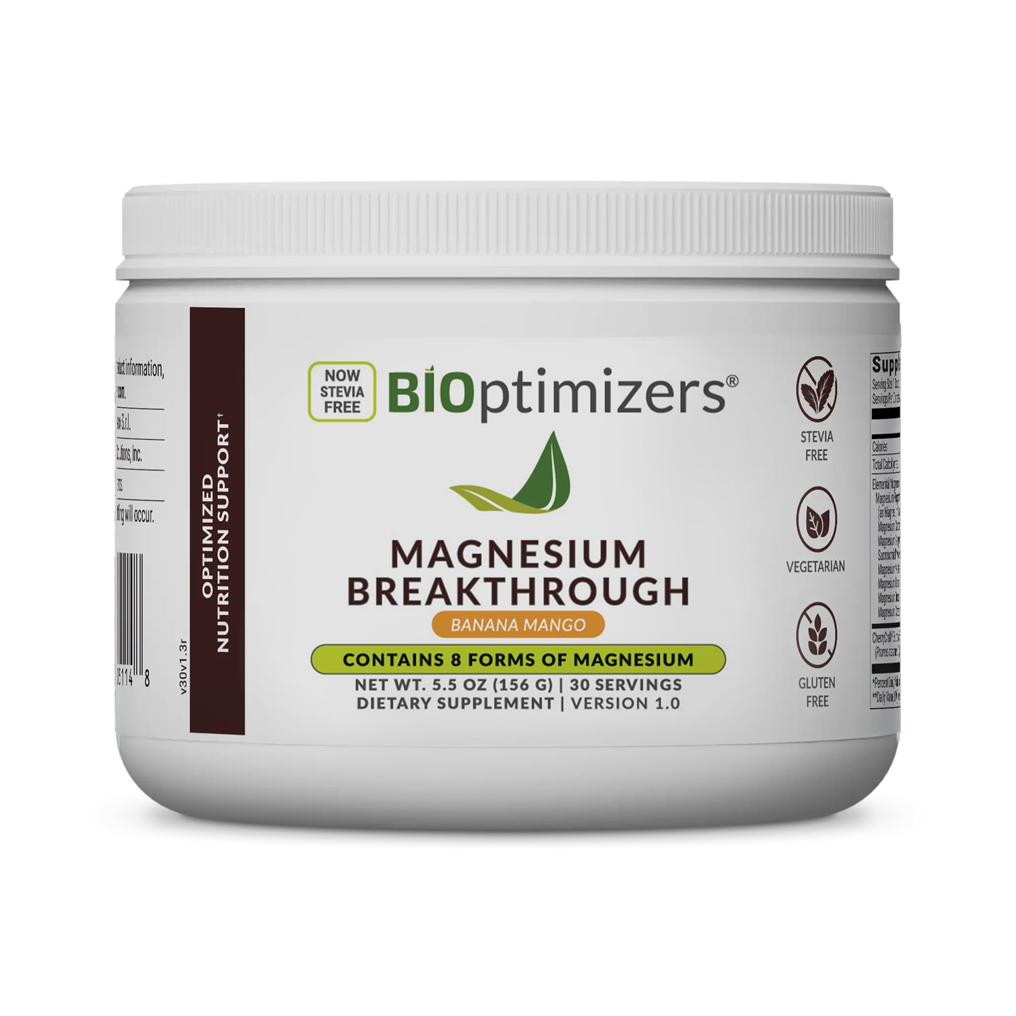BIOptimizers Magnesium Drink, 8 Forms of Magnesium Banana Mango 30 Servings