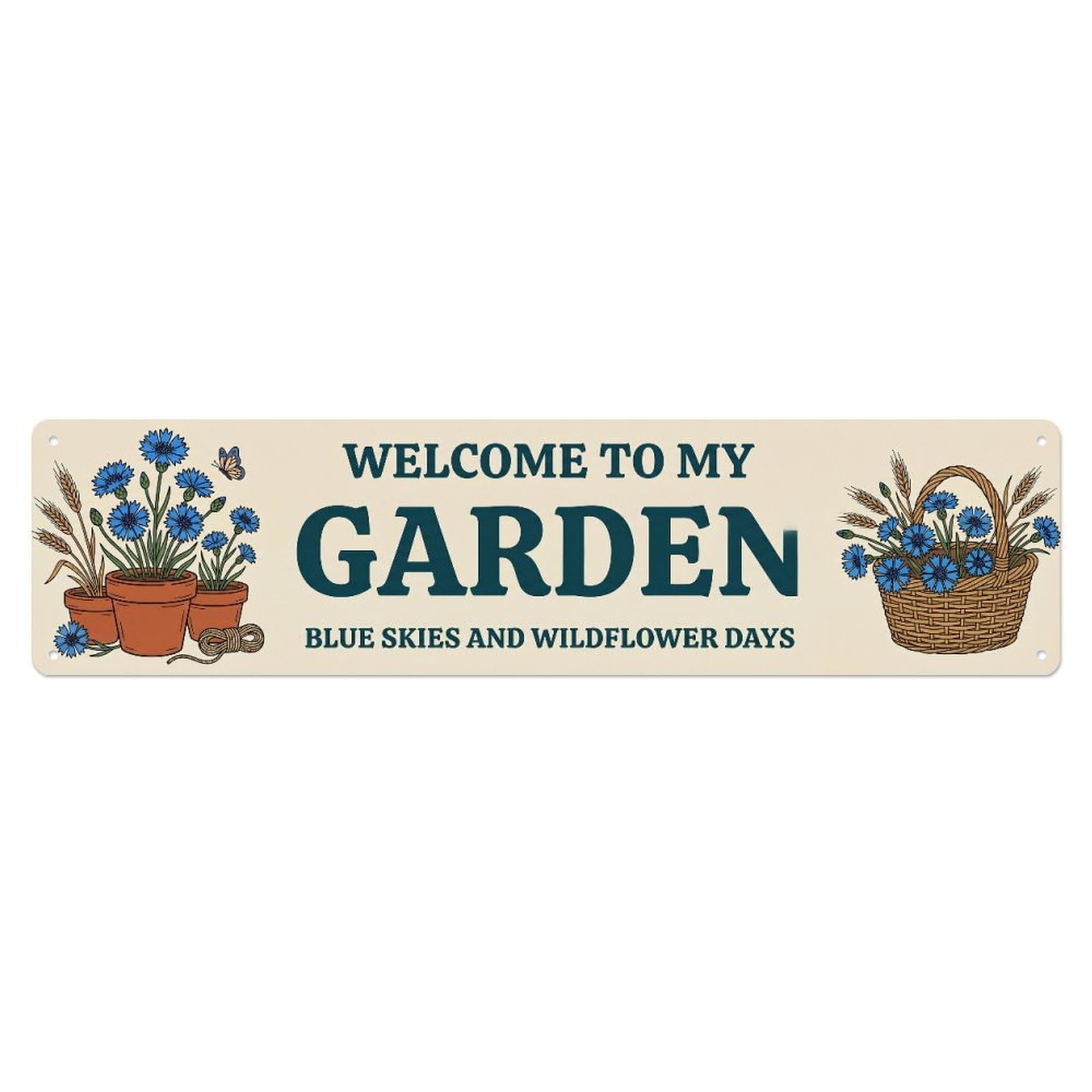 Metal Tin Sign Vintage Cornflower Garden Welcome Blue Meadow