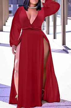 sexy plus size maxi dress Women's Off Shoulder Casual Long Sleeve Split Party Dresses neckline and sultry thigh Pakistani Bridal Dress- Orange Color:Chianti Gypsy