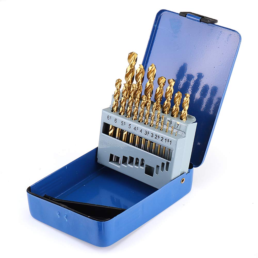 Lot de 19 forets hélicoïdaux avec revêtement en titane M42 8% de haute qualité en cobalt HSS pour bois en acier inoxydable et métal