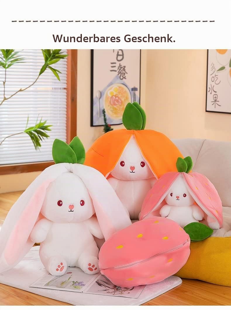 KOWAKA Strawberry Bunny verwandelt Sich in EIN kleines Kaninchen Obst Puppe Plüsch Spielzeug Karotte Kaninchen Plüsch Puppe Mädchen Kinder Geburtstag Geschenk (Strawberry Rabbit, 75cm)