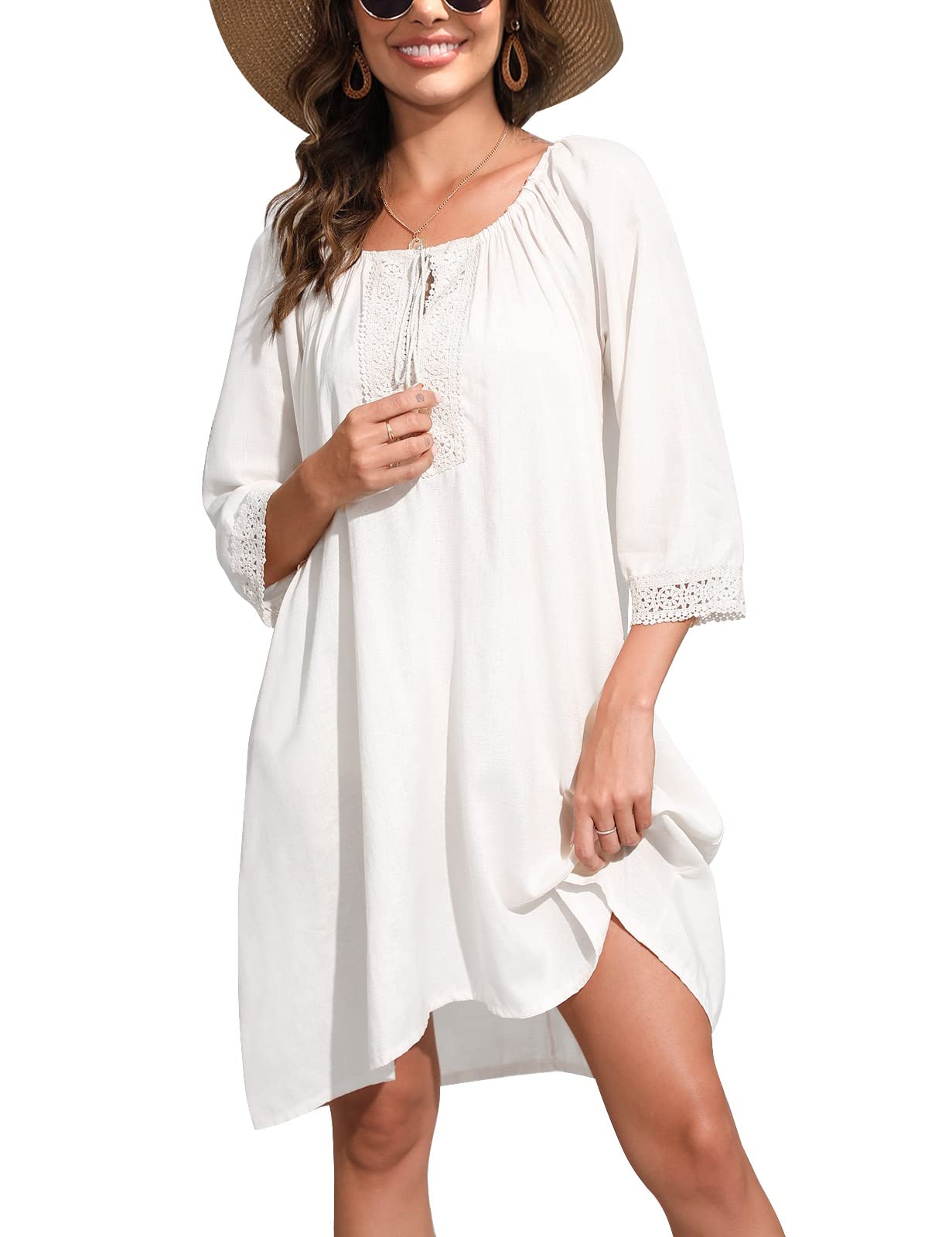 UMIPUBO Pareos Playa Mujer Vestidos de Playa Cuello en V Falda de Playa Verano Suelta Bikini Cover Up Vestido de baño Color Sólido Camisolas y Pareos