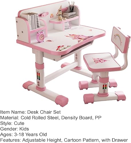 Miniatura 7 de tulkdexi Escritorio funcional para niños, separación científica, juego de sillas de mesa de estudio escolar para niños con patrón de dibujos