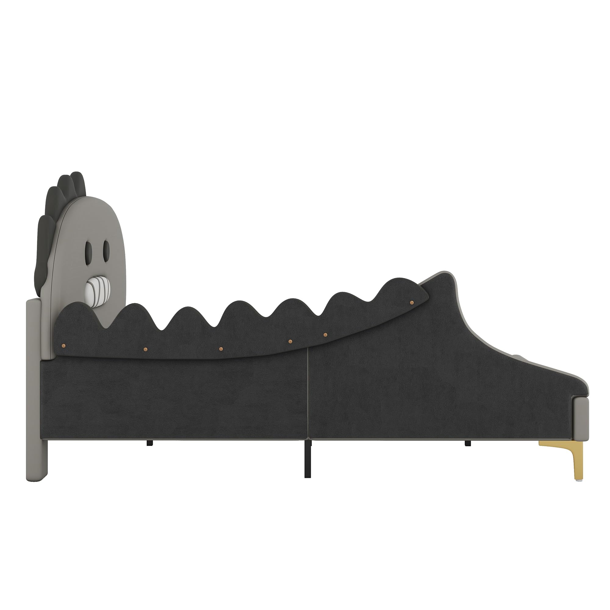 Cama infantil de 140 x 200 cm, diseño de dinosaurio, cama plana, material de poliuretano, color gris