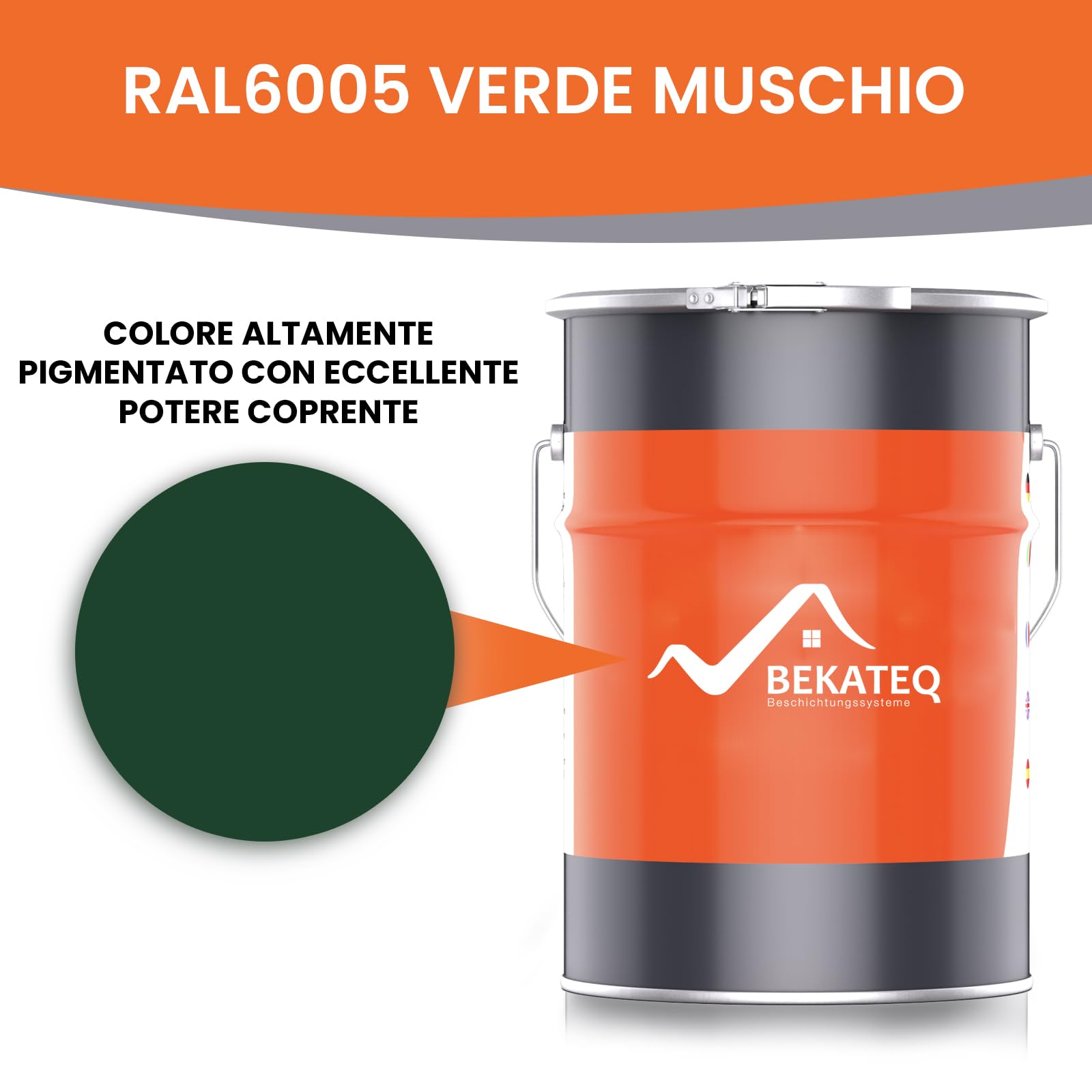 BEKATEQ Lacca protettiva per metalli 4in1 5L Verde muschio I Primer + Vernice antiruggine + Mano intermedia + Mano di finitura I Vernice per metalli per tetti, finestre, porte, recinzioni LS-570