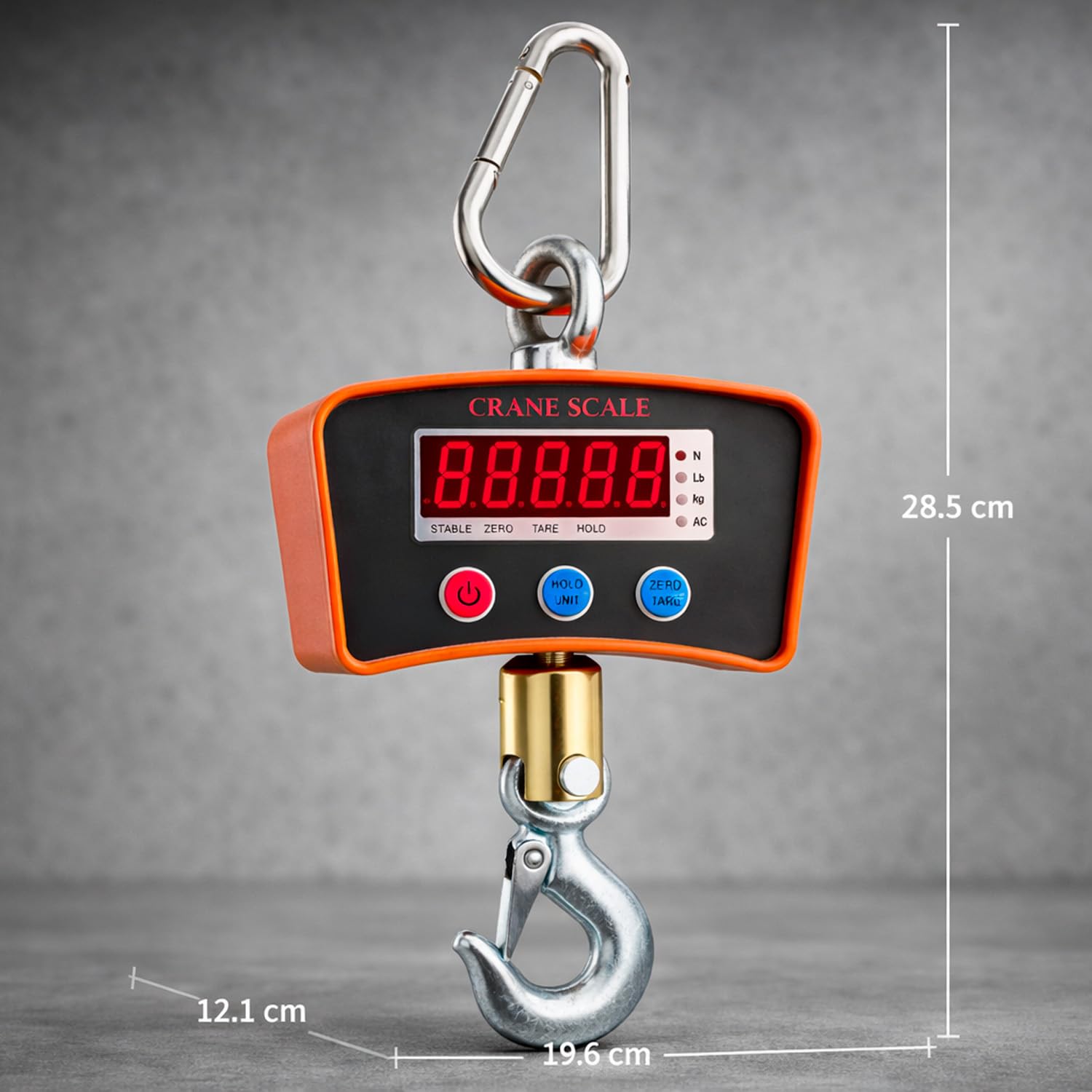 Bilancia Dinamometro Da Gru 1000 Kg Digitale Professionale Gancio Acciaio Inox Display LED Retroilluminato Batteria Ricaricabile
