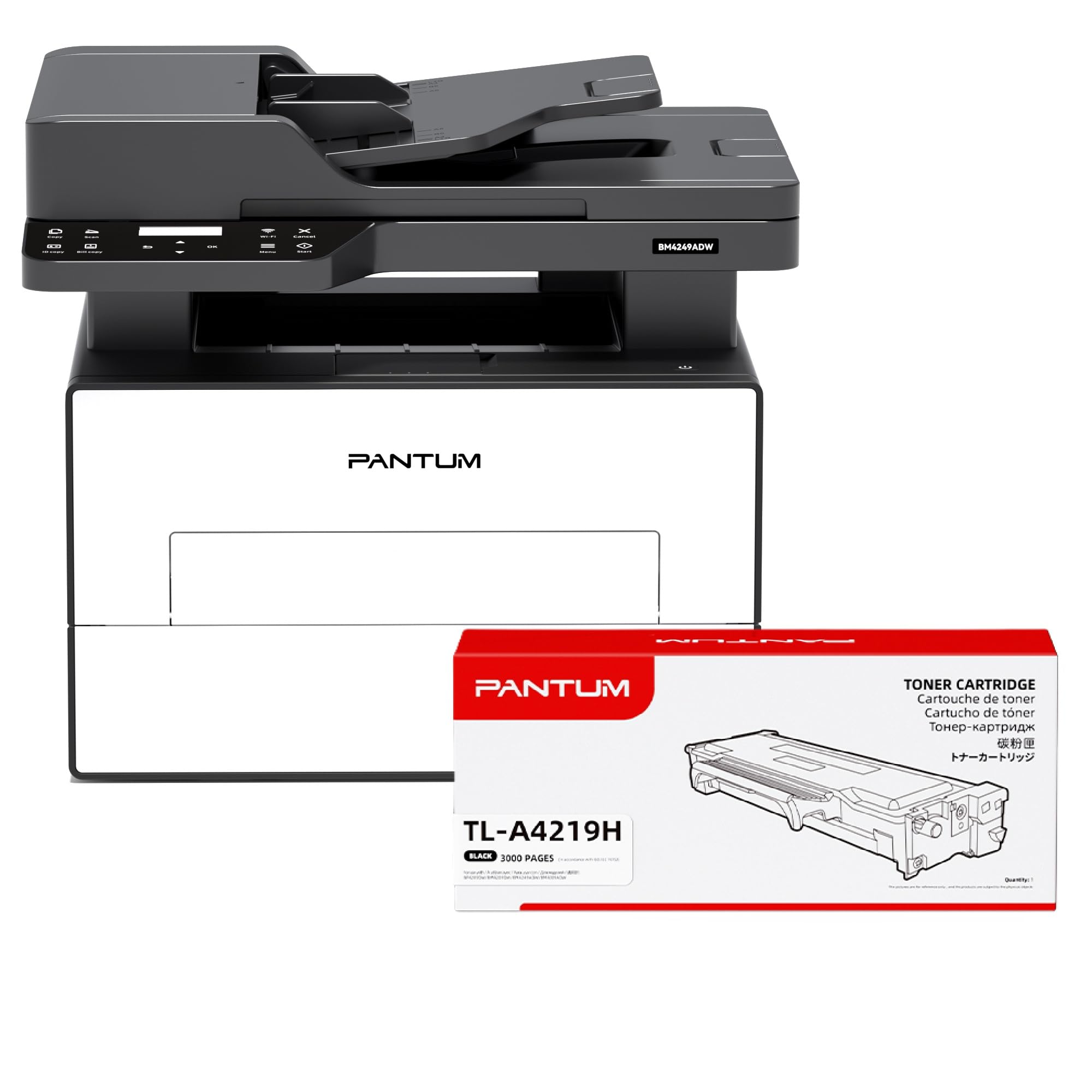 PANTUM BM4249ADW Imprimante Laser Multifonction Scanner photocopieur avec ADF, Noir et Blanc, Impression Recto-Verso Automatique, Anti-Bourrage, USB & Wi-FI, avec Toner TL-A4219H (3000 Pages)