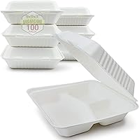Vista 1 de Green Earth 9 pulgadas, 100 unidades, 3 compartimentos, concha compostable, bagazo natural (fibra de caña de azúcar), cajas de comida para llevar