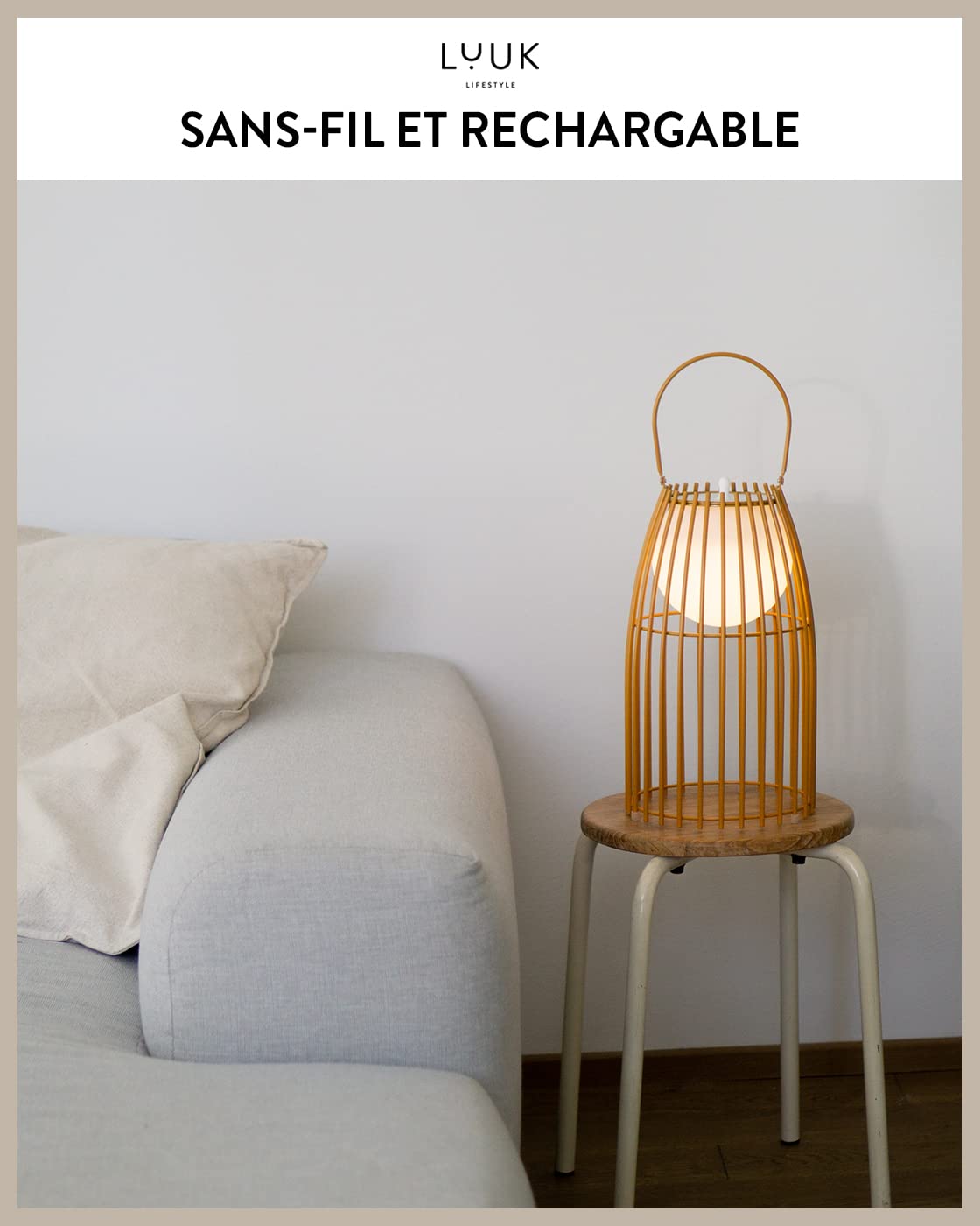 LUUK LIFESTYLE Lanterne Extérieur LED Design, Luminosité réglable, Batterie rechargeable via USB, Eclairage Intérieur, lampe camping design, Curry mat