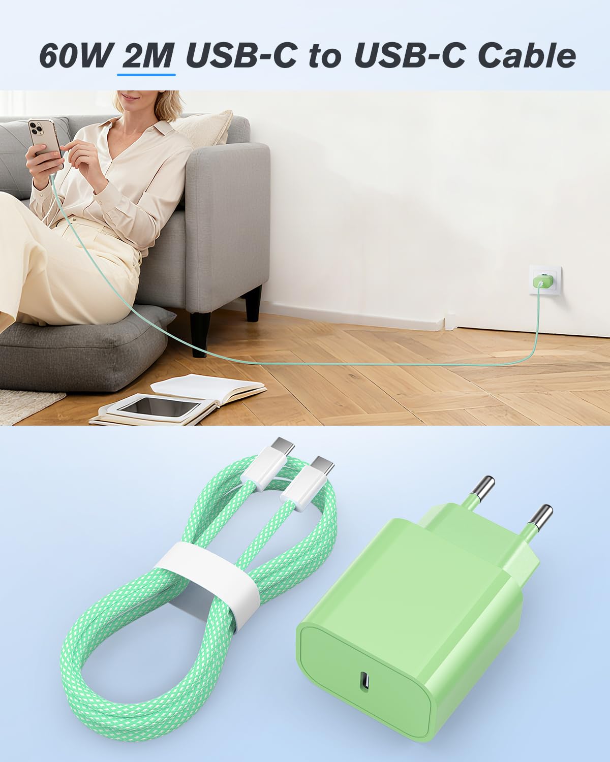 25W Caricatore for iPhone 17 16 Pro Max Plus /15 Series, iPad, Samsung S25 S24 S23, Rapido Presa USB C con 60W Cavo USB C 2M, Alimentatore USBC Caricabatterie Spina Typ C Adattatore Fast Charger