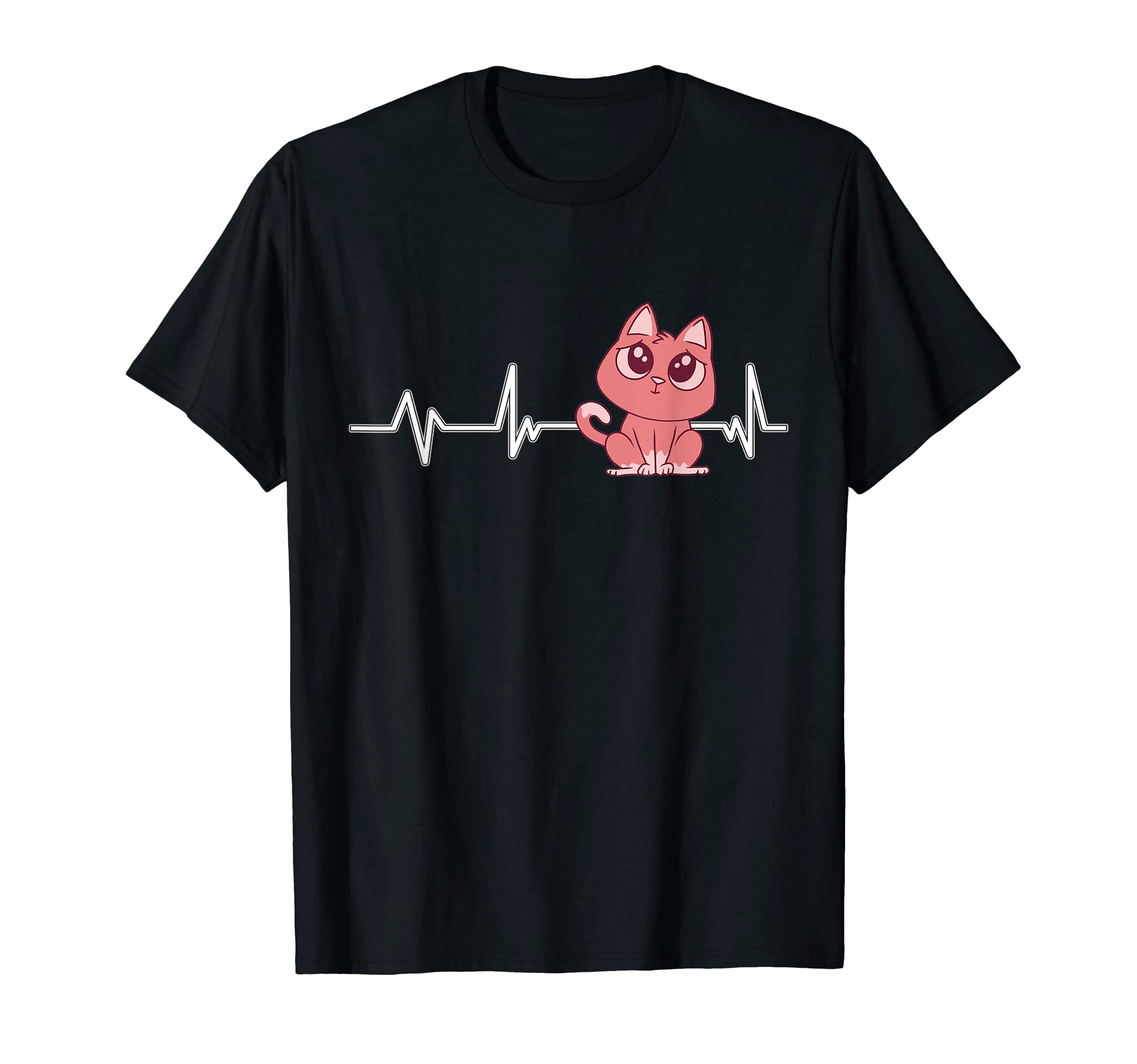 Cat Heartbeat Kitten EKG Heart Rate Cats T-Shirt, Black