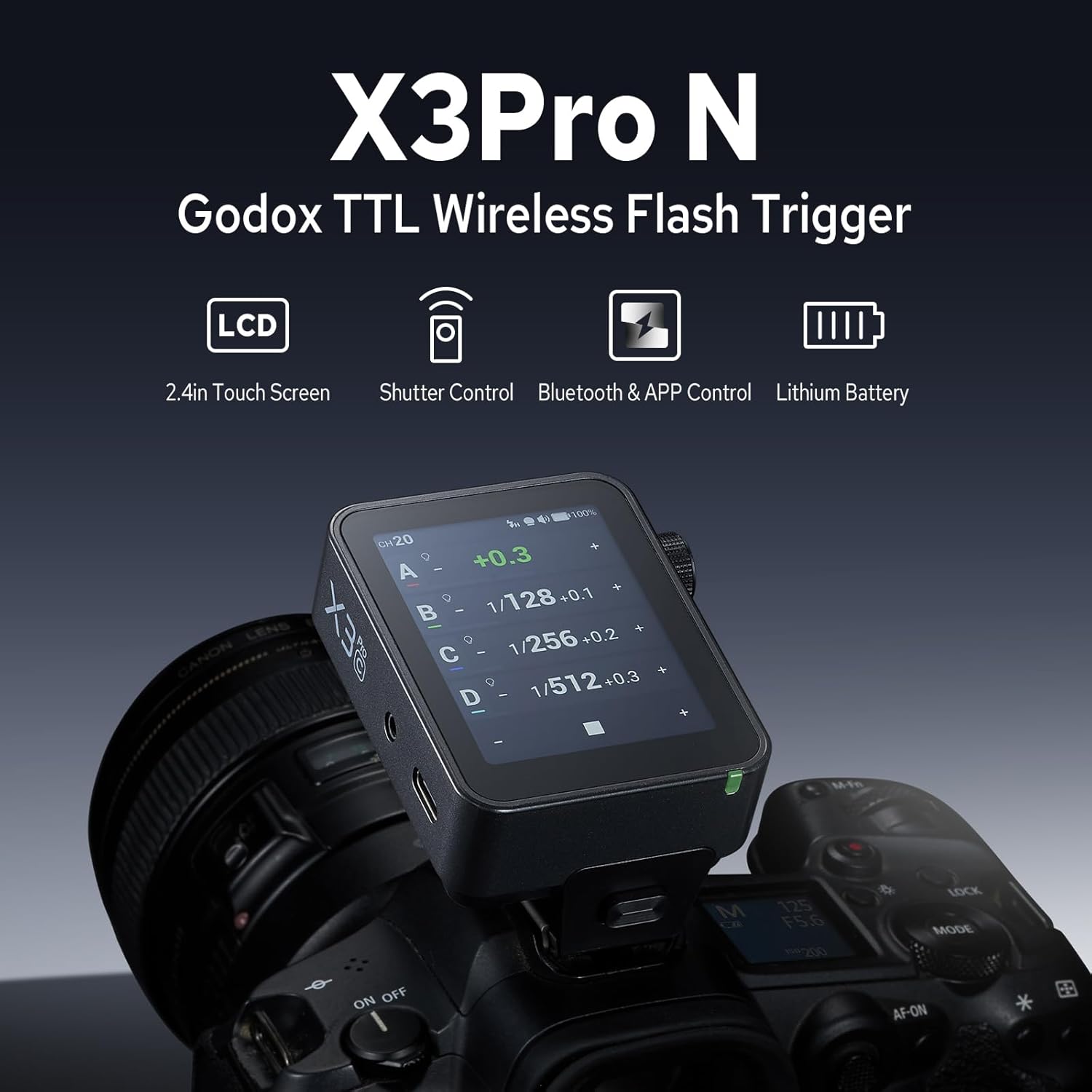 Godox X3 Pro N X3Pro-N TTL Wireless Flash Trigger for Nikon, 2.4G Wireless Touchscreen Flash Transmitter, Support Bluetooth & APP Control, Built-in Lithium Battery, Fast Charging, Pro Performance