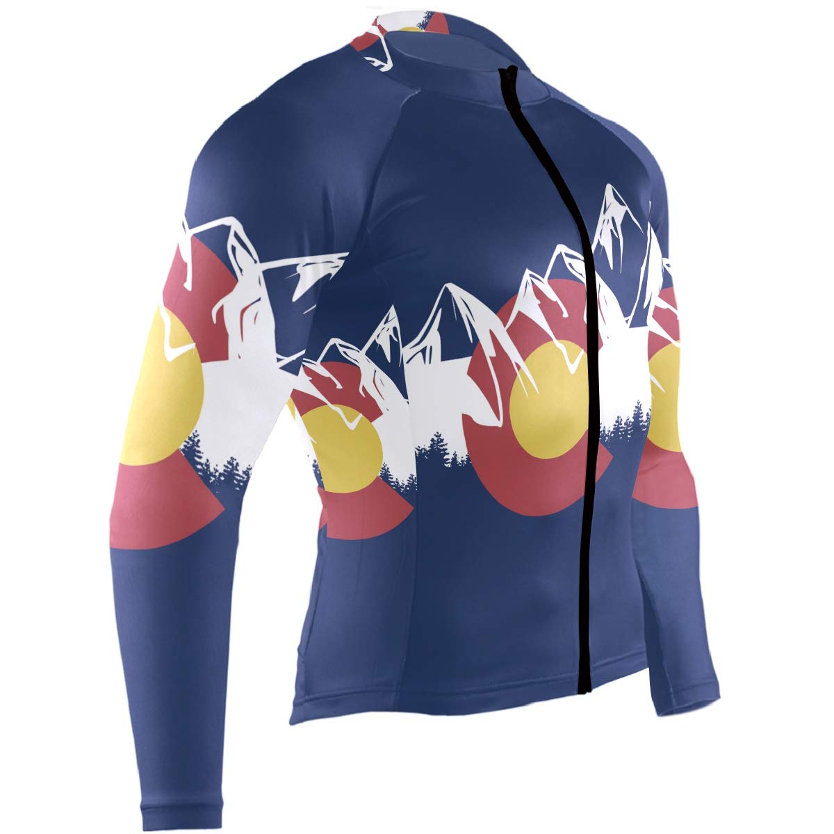 DerlonKaje Colorado Flag Mountain Men's Cycling Jersey Long Sleeve Breathable Biking Shirts Gear Style