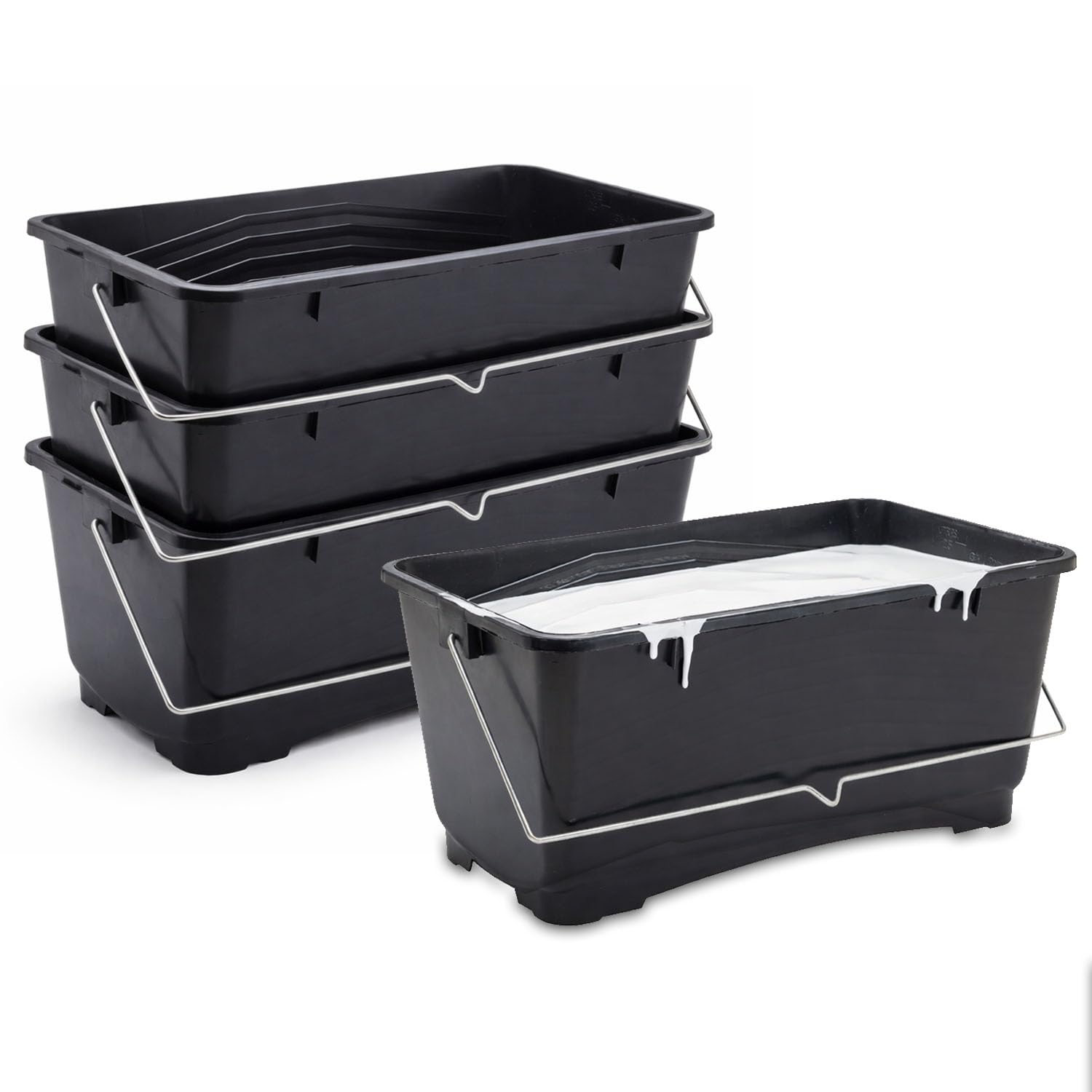 UHL 25 Litre Large Paint Bucket Set of 4, Plastic Paint Scuttle with Metal Handle for Paints and Paste, Heavy Duty Roller Liners Container Painting Decorator, DIY Tool, Suitable For Up To 15" Rollers